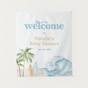 Baby on Board Surf Baby Baby Shower Welcome Sign Tapestry