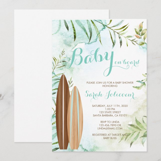 Baby on Board Surf Baby Shower Invitation (Front/Back)