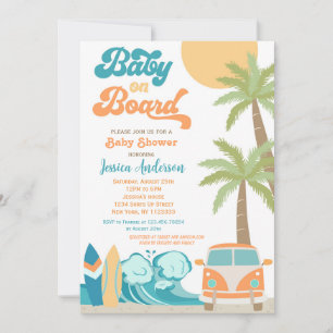 Baby on Board Surf Baby Shower Invitations