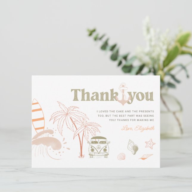Baby On Board Surf Baby Shower Thank You Card (Standing Front)