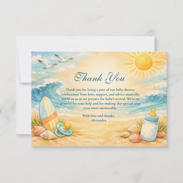 Baby On Board Surf Baby Shower Thank You Card (Front)