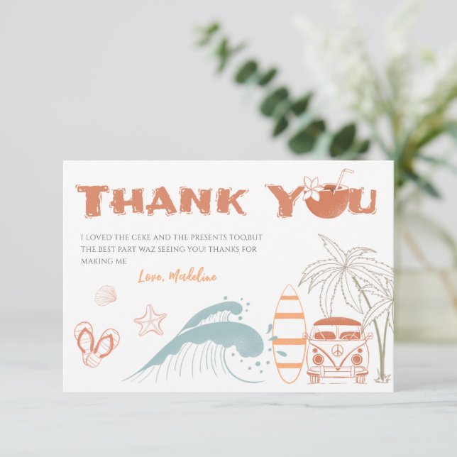 Baby on Board Surf Baby Shower Thank You Card (Standing Front)