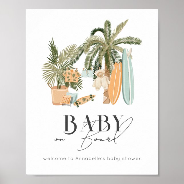 Baby on Board Surf Baby Shower Welcome Sign (Front)
