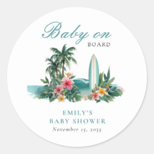 Baby On Board Surf Beach Baby Shower Classic Round Sticker