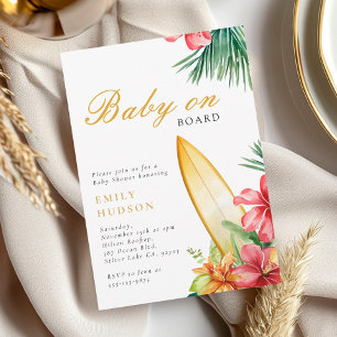 Baby On Board Surf Beach Baby Shower Invitation