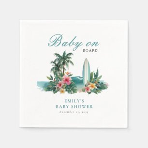 Baby On Board Surf Beach Baby Shower Napkin