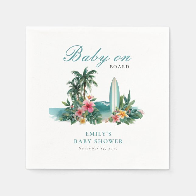 Baby On Board Surf Beach Baby Shower Napkin (Front)