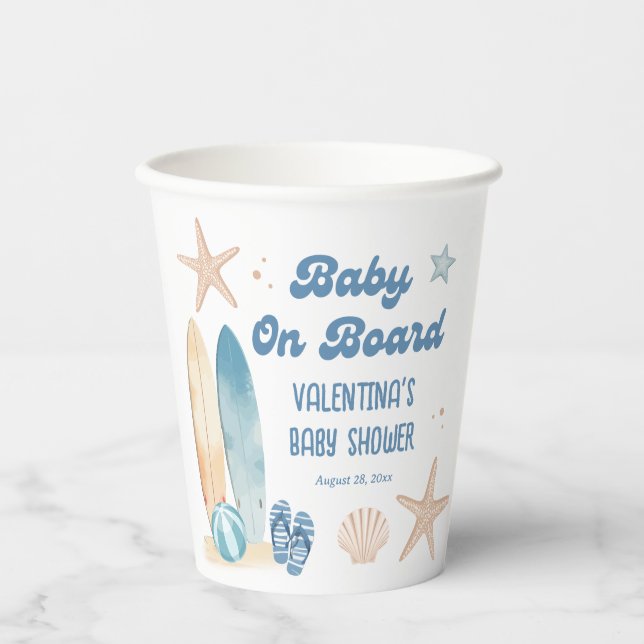  Baby On Board Surf Beach Baby Shower  Paper Cups (Front)
