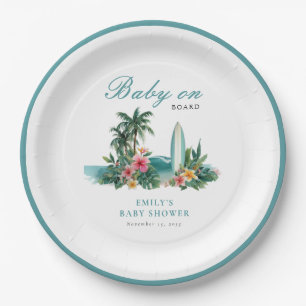 Baby On Board Surf Beach Baby Shower Paper Plate
