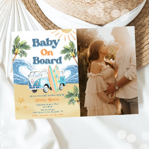 Baby on Board Surf Beach Baby Shower Photo  Invitation