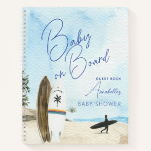 Baby on Board Surf Blue Boy Baby Shower Guest Book