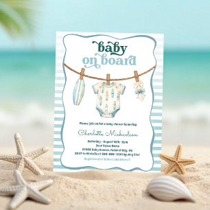 Baby on Board Surf Clothesline Baby Shower Invitation