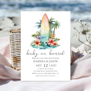 Baby on Board Surf Couples Baby Shower Invitation