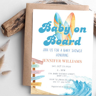 Baby on Board Surf Ocean Sea Baby Shower  Invitation