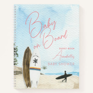 Baby on Board Surf Pink Baby Shower Guest Book