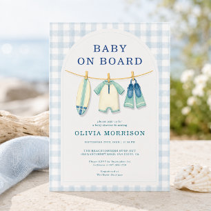 Baby on Board Surf Summer Clothesline Baby Shower  Invitation