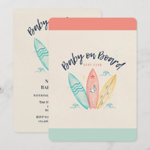 Baby On Board Surfboard Baby Shower  Invitation