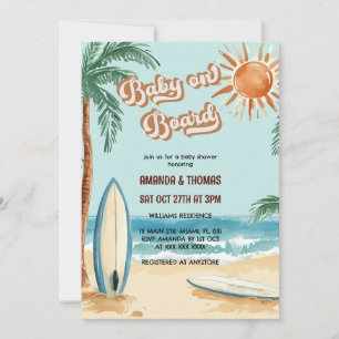 Baby On Board Surfboard Baby Shower Invitation