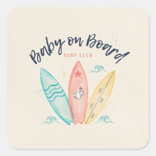 Baby On Board Surfboard Baby Shower Square Sticker