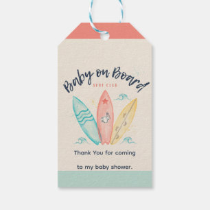 Baby On Board Surfboard Baby Shower Thank You Gift Tags
