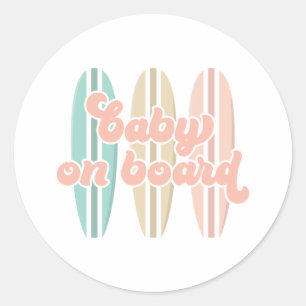 Baby on Board Surfboard Beach Baby Shower Classic  Classic Round Sticker