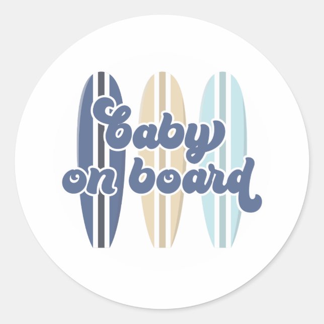 Baby on Board Surfboard Beach Baby Shower Classic  Classic Round Sticker (Front)
