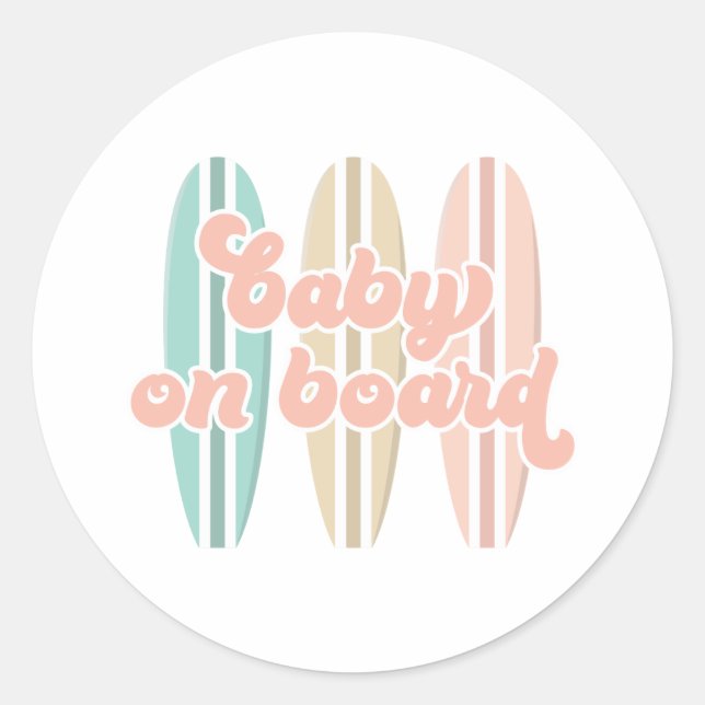 Baby on Board Surfboard Beach Baby Shower Classic  Round Sticker (Front)
