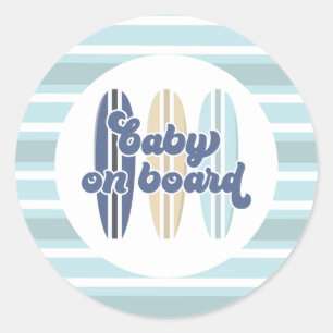 Baby on Board Surfboard Beach Baby Shower Classic  Round Sticker