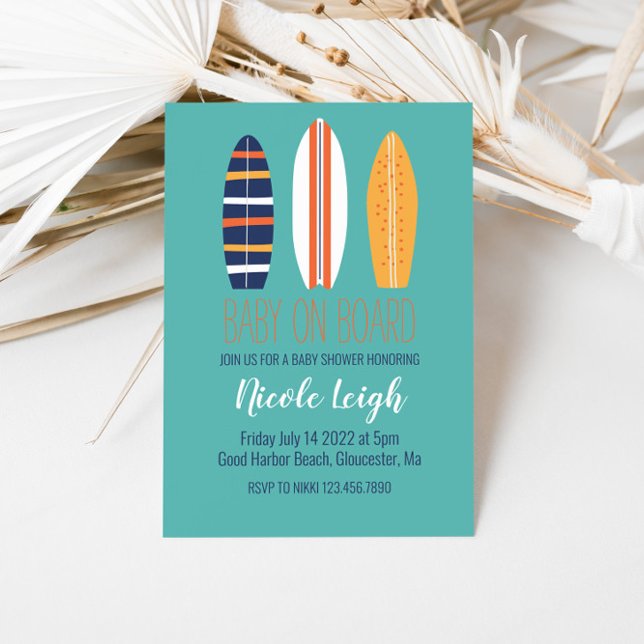 Baby On Board Surfboard Beach Baby Shower Invitation (Creator Uploaded)