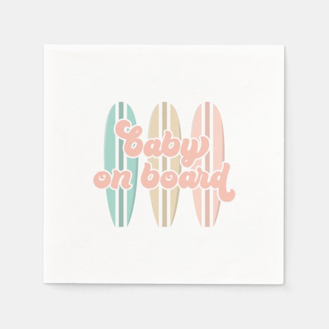 Baby on Board Surfboard Beach Baby Shower Napkin (Front)