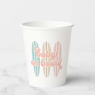 Baby on Board Surfboard Beach Baby Shower Paper Cups