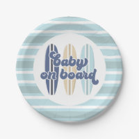 Baby on Board Surfboard Beach Baby Shower Paper Pl