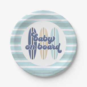 Baby on Board Surfboard Beach Baby Shower Paper Pl Plate