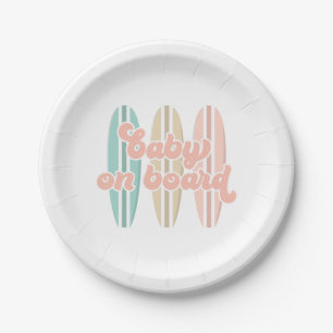 Baby on Board Surfboard Beach Baby Shower Paper Plate