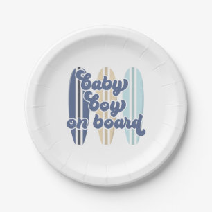 Baby on Board Surfboard Beach Baby Shower Paper Plate