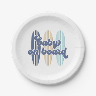 Baby on Board Surfboard Beach Baby Shower Paper Plate