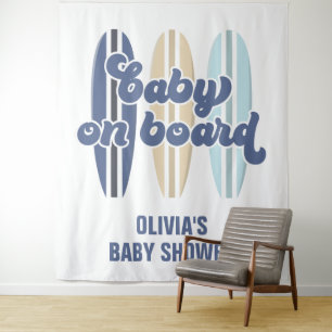 Baby on Board Surfboard Beach Baby Shower Tapestry