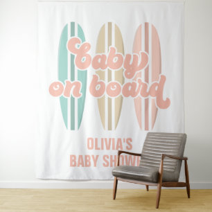 Baby on Board Surfboard Beach Baby Shower Tapestry