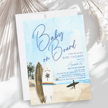 Baby on Board Surfboard Beach Blue Boy Baby Shower