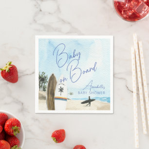 Baby on Board Surfboard Beach Blue Boy Baby Shower Napkin