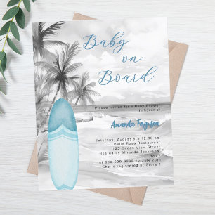 Baby on Board surfboard blue boy retro Baby Shower