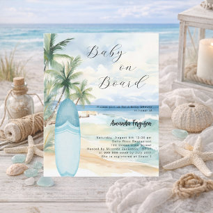 Baby on Board surfboard boy Baby Shower invitation