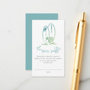 Baby on Board Surfboard Diaper Raffle Boy Shower Enclosure Card