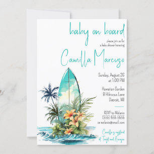 Baby on Board, Surfboard, Palm Tree Baby Shower Invitation