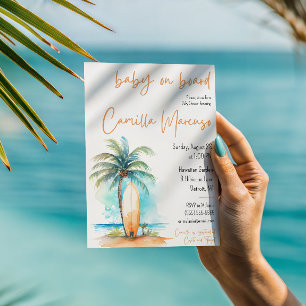 Baby on Board, Surfboard, Palm Tree Baby Shower Invitation