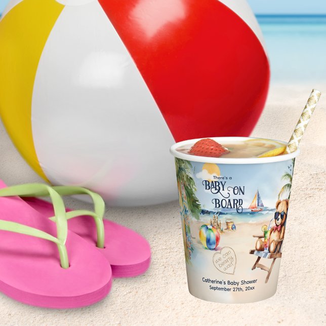 Baby On Board Surfboard Teddy Bear Baby Shower Paper Cups (Creator Uploaded)