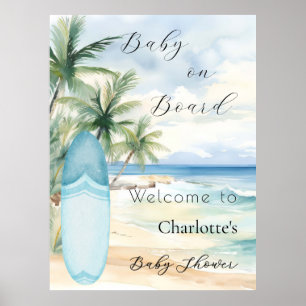 Baby on Board surfboard welcome Baby Shower Poster