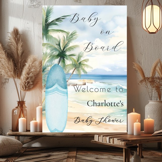 Baby on Board surfboard welcome Baby Shower Poster (Creator Uploaded)