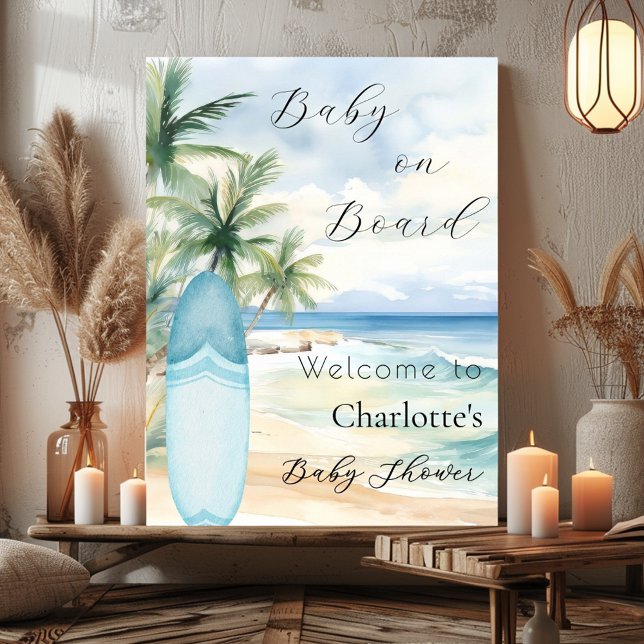 Baby on Board surfboard welcome Baby Shower Poster (Creator Uploaded)