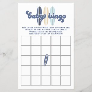 Baby on Board Surfing Baby Shower Bingo Flyer